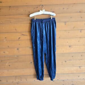 Victoria's Secret Navy Blue Metallic Shimmer Smocked Jogger Pant Large Holiday